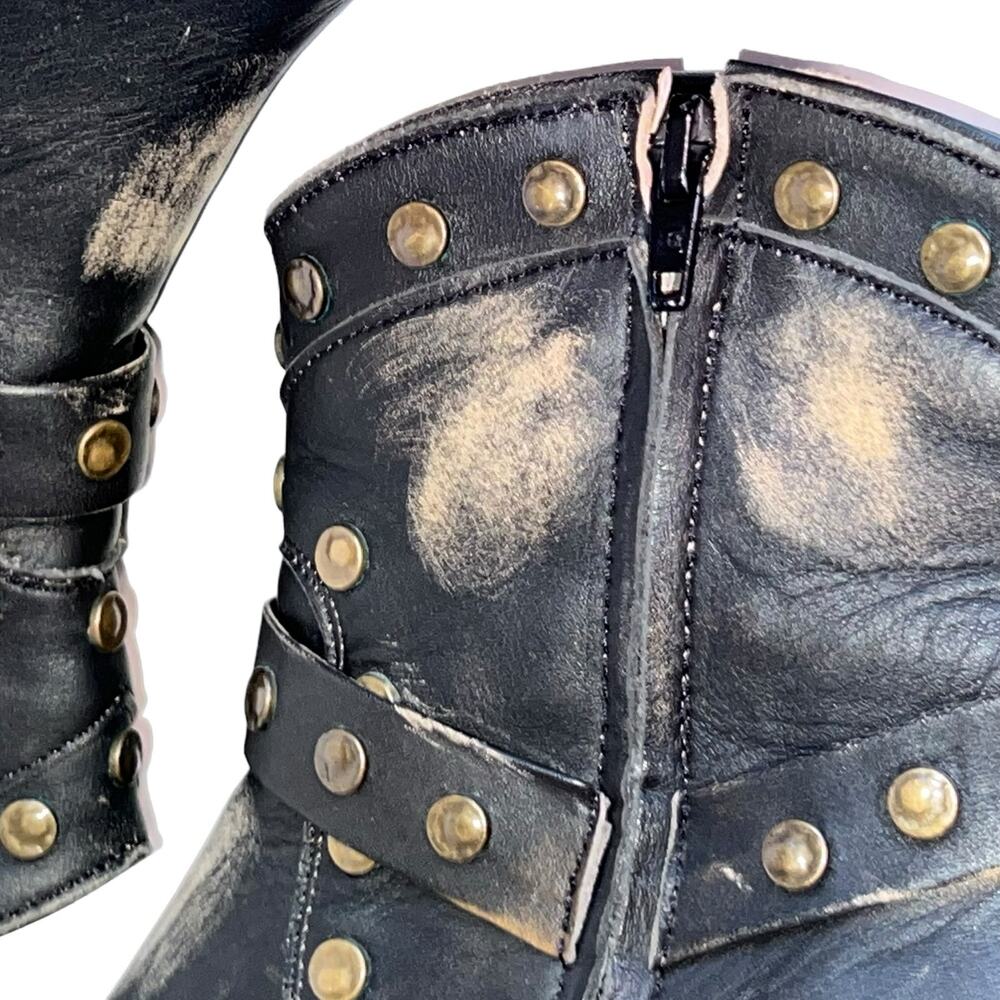 OG by Old Gringo Studded Distressed Harness Boot Bootie  Leather 3" Heel Black 8 - Picture 12 of 16